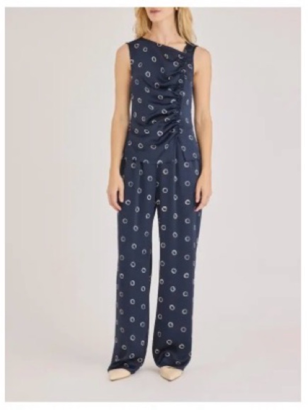 Rebecca Taylor Navy Printed Sleeveless Wide-Leg Jumpsuit